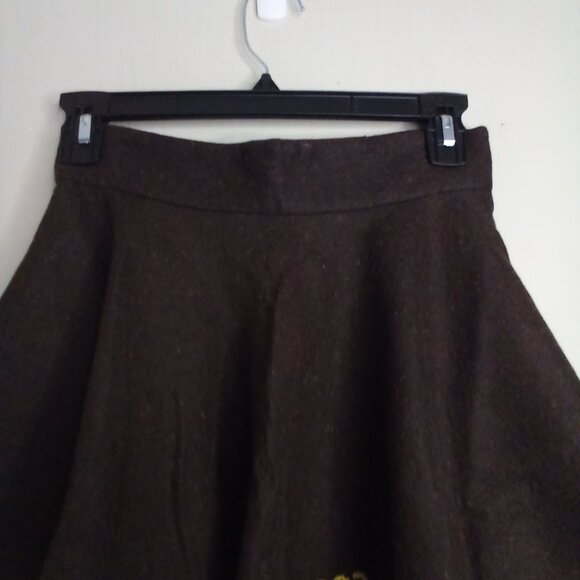 Vintage Handmade Felt Circle Skirt 25" Wasit XS Horse Carriage Brown - Picture 3 of 16